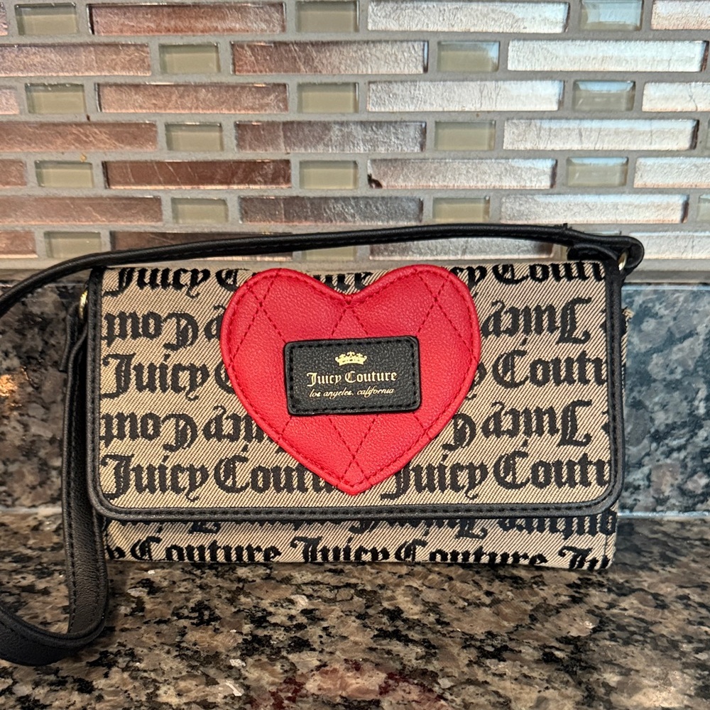 Juicy Couture Crossbody Bag with Red Heart Accent